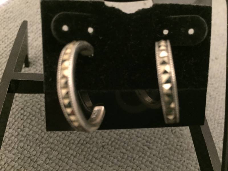 Earrings Sterling Silver Marcasite Post Hoops