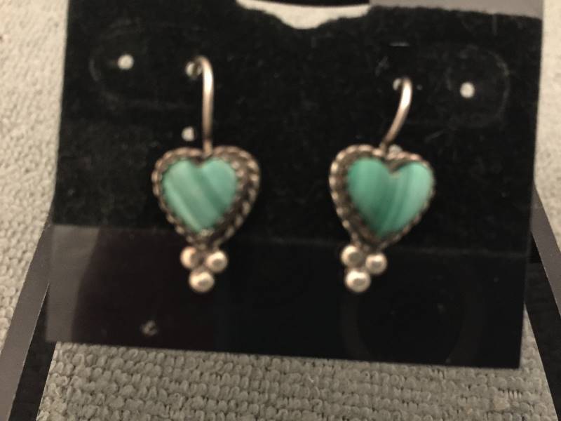 Earrings Sterling Silver Turquoise Color Stones Hearts