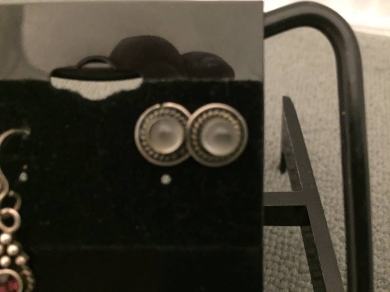 2 Pairs Earrings Sterling Silver Red & Moon Stones