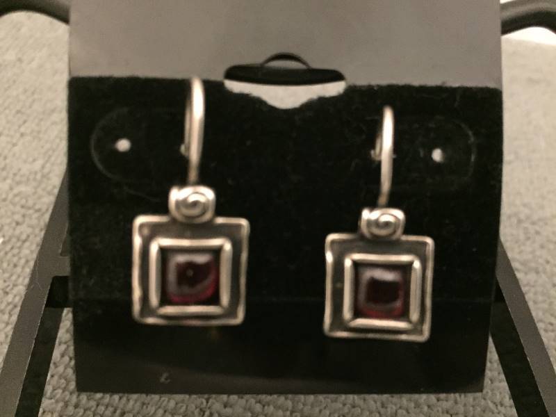 Earrings Sterling Silver Red Stones