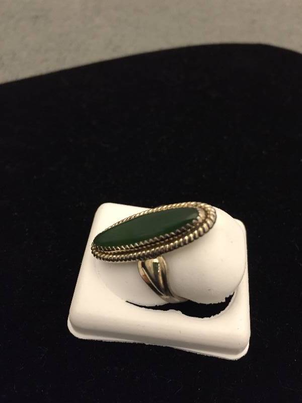 Ring Sterling Silver Dark Green Stone
