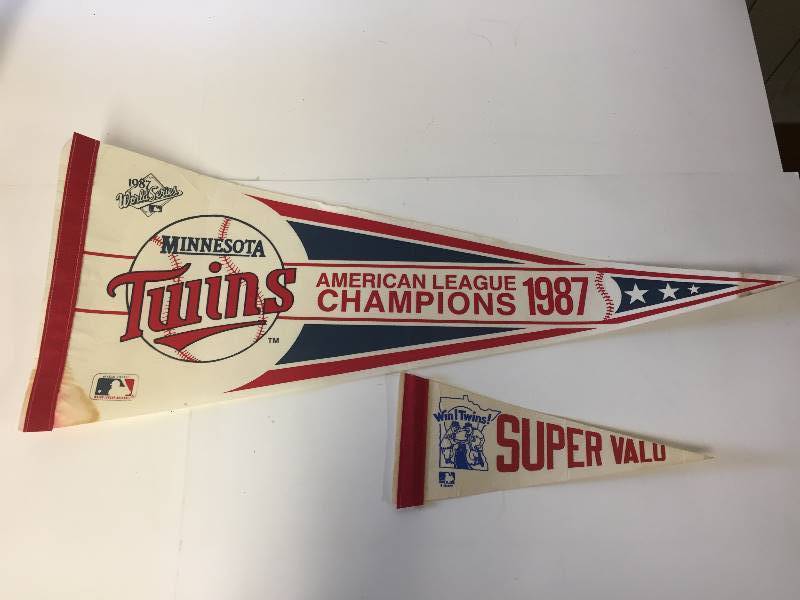 lot 209 image: 2 Baseball Pennants Twins American League Champs & Super Valu