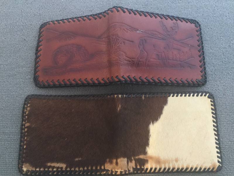 lot 277 image: Vintage Leather Cow Fur Tooled Engraved Wallets
