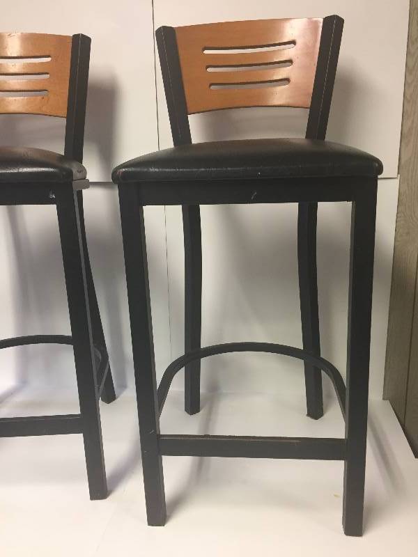 lot 193 image: Pair of Wood & Metal Bar Stools - heavy duty