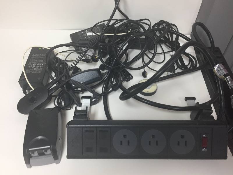 lot 302 image: Box of Assorted  Cords & Powerstrip