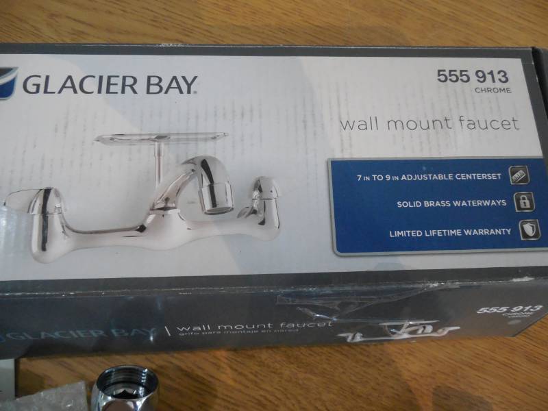 Glacier Bay 2 Handle Wall Mount Kitchen Faucet With Soap Dish In