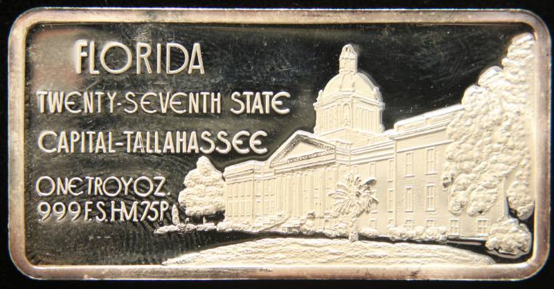 lot 17 image: 1 TROY OZ. .999 FINE SILVER BAR 50 STATES SERIES FLORIDA