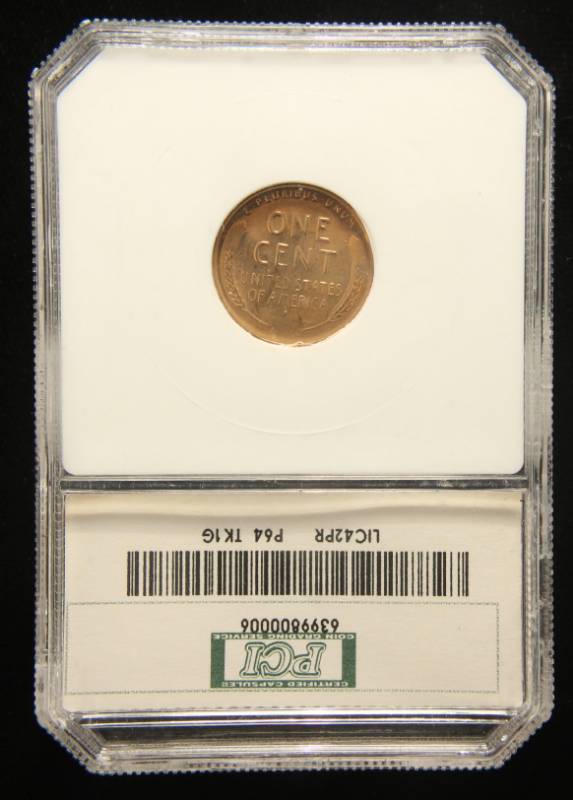 lot 27 image: 1942 PROOF US WHEAT CENT PF64RED PCI