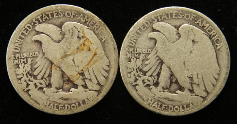 lot 51 image: 2 EARLY DATE WALKING LIBERTY HALF DOLLARS 1917 & 1920