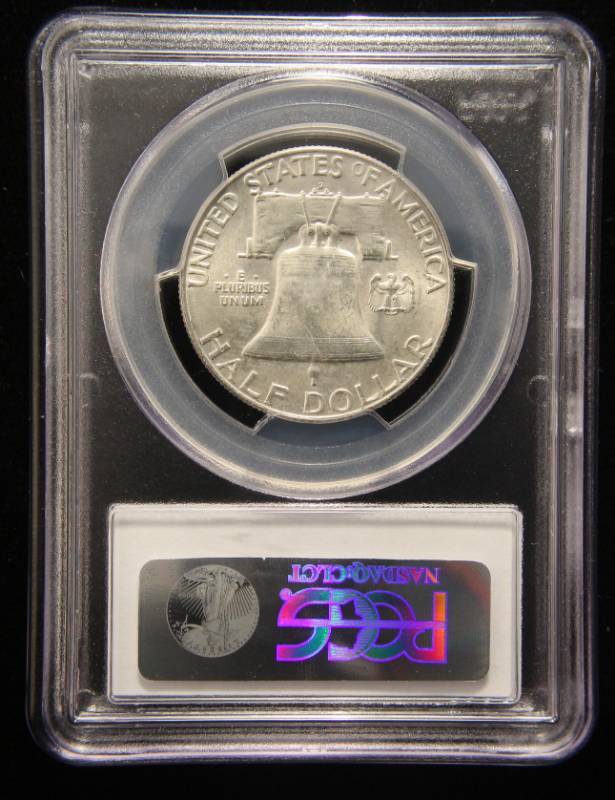 lot 57 image: 1953-D FRANKLIN SILVER HALF DOLLAR MS64FBL PCGS