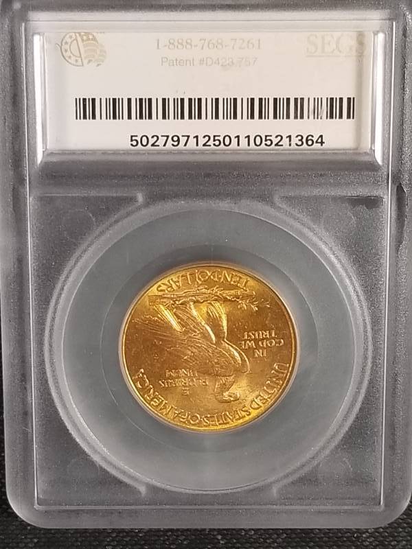 lot 01-A image: 1913 US $10 GOLD INDIAN MS64 SEGS CERTIFIED