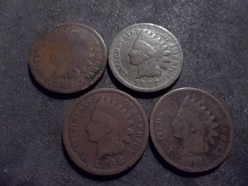 1886, 1887, 1888, 1891 Indian Head Cents