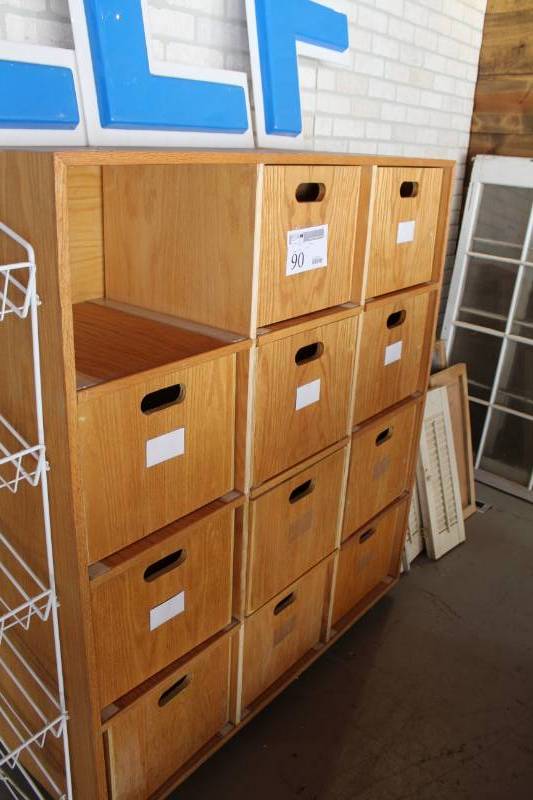 lot 90 image: 12-Slot Wood Organizer with 11-File Storage Cubes