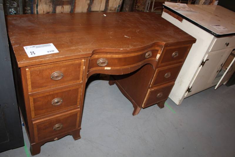 lot 8 image: Johnson Furniture Co. Wood Desk with 7-Drawers