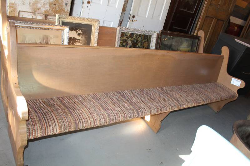 lot 5 image: Church Pew with Fabric Seat