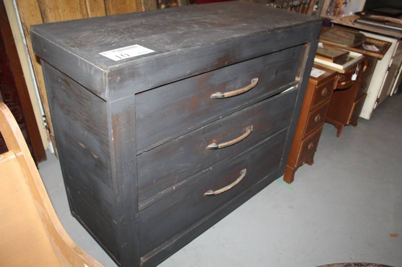 lot 10 image: Rolling Wood Dresser with 3-Drawers