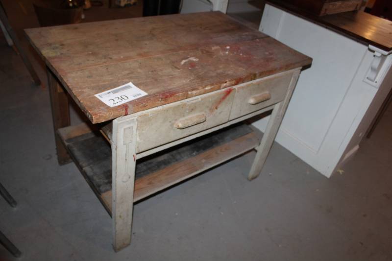 lot 230 image: Wood Table with 2-Drawers