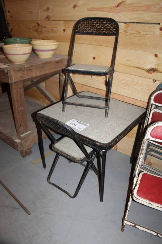lot 191 image: Folding Card Table with 2-Metal Folding Chairs