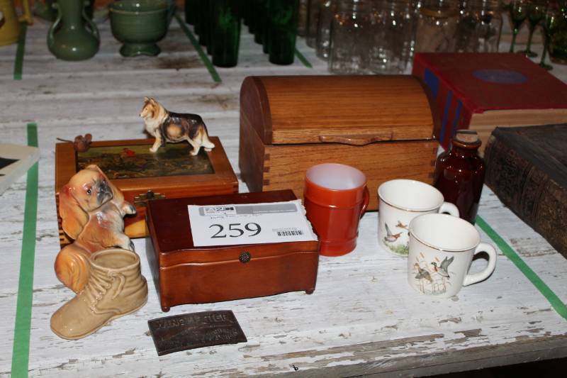 lot 259 image: Jewelry Boxes, Vintage Shaving cups, Vintage Figurines