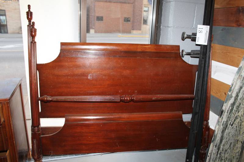 lot 18 image: Wood 4-Post Double Bed Frame with Headboard, Footboard, Metal Rails
