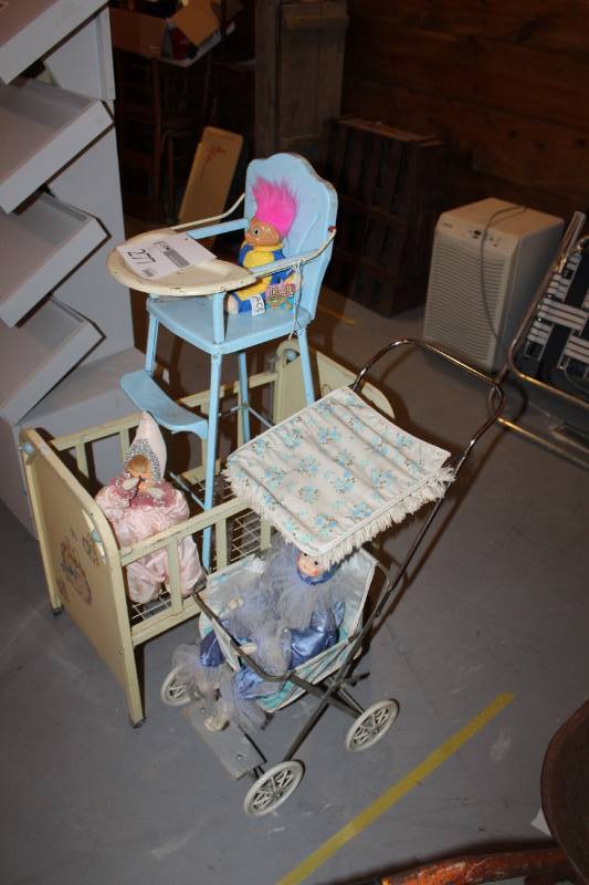 lot 277 image: Crib, Stroller, High Chair, Dolls