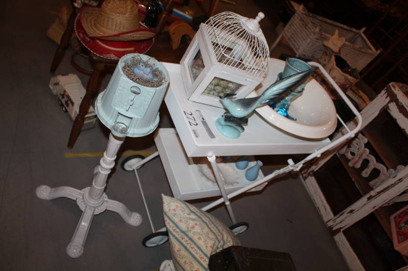 lot 272 image: Dcor - Blue Bird, Bird House, Bird Bath, Tea Cart