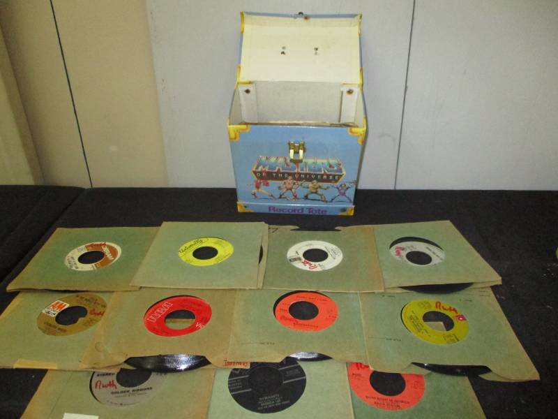 lot 43 image: Lots of 45 records and Masters of the Universe Record Holder