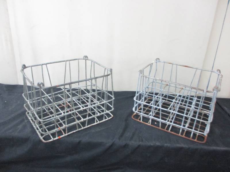 lot 96 image: 2 Old Metal Milk Crates