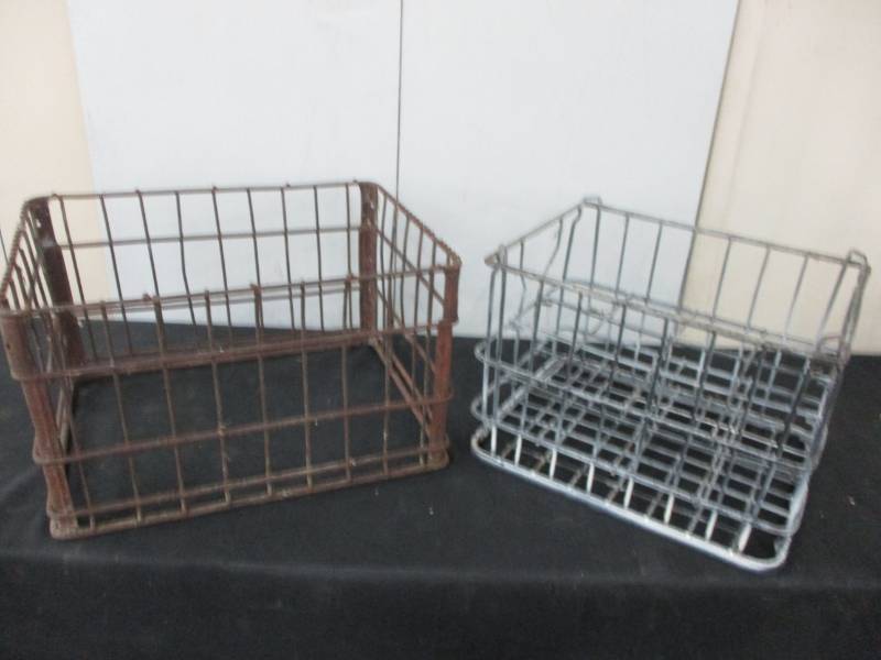 lot 97 image: 2 Old Metal Milk Crates
