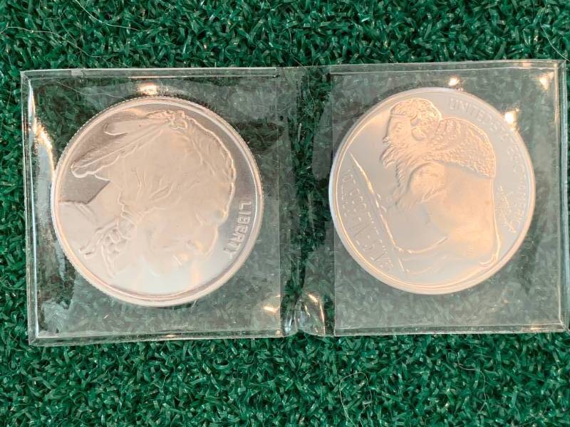 Lot of 2 One Ounce Silver Rounds Bison & Sioux