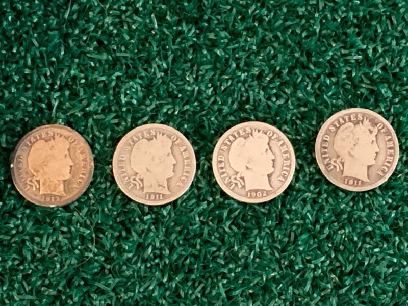 Lot of 4 Barber Silver Dimes