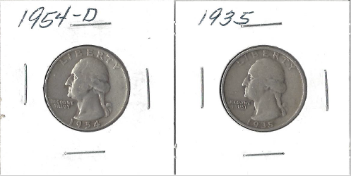 lot 15 image: Two Silver Quarters - 1935 & 1954-D