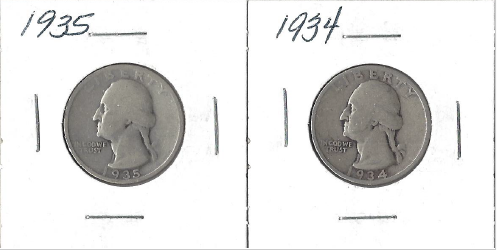 lot 17 image: Two Silver Quarters - 1934 & 1935
