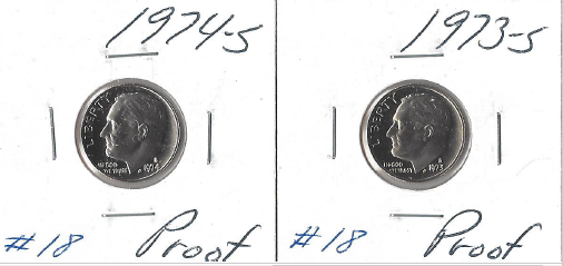 lot 21 image: Two Proof Roosevelt Dimes - 1973-S & 1974-S