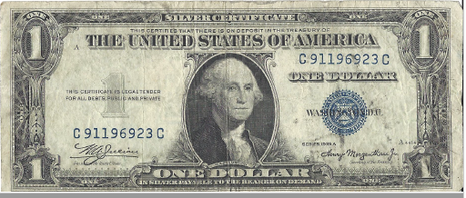 lot 33 image: Two Different Dollar Silver Certificates - 1935F & 1935F