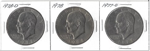 lot 22 image: Three Different Ike Dollars - 1977-D, 1978, & 1978-D