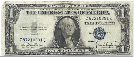 lot 34 image: Two Different Dollar Silver Certificates - 1935D & 1935F