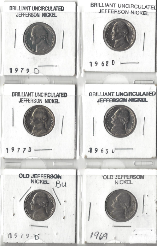 lot 74 image: Six Brilliant Uncirculated Jefferson Nickels