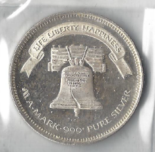 lot 30 image: 1 Ounce Fine Silver - A. Mark Liberty Bell - .999 Fine