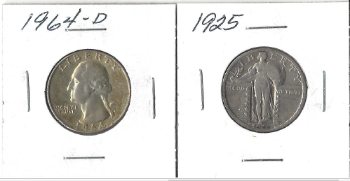 lot 61 image: Two Silver Quarters - 1925 & 1964-D