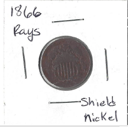 lot 49 image: 1866 Rays Shield Nickel