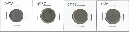 lot 71 image: Four Different Liberty Head Nickels - 1892, 1898, 1899, & 1902