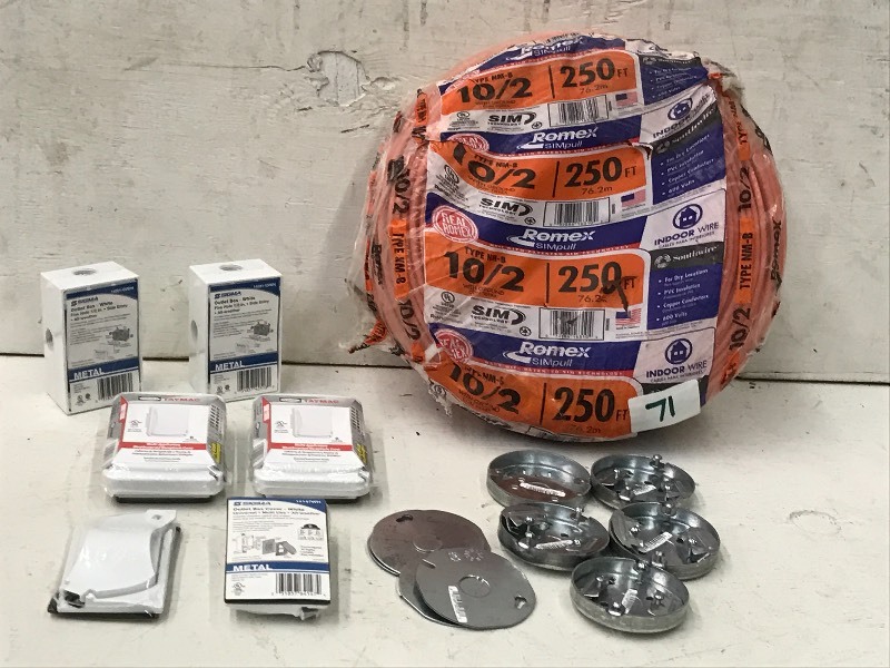 lot 71 image: Roll Of 102 Wire & Assorted Electrical Supplies