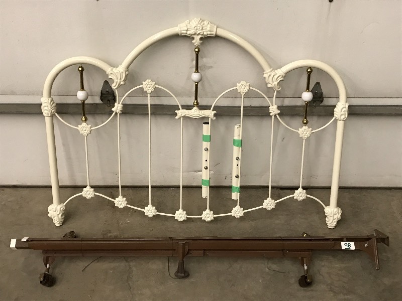 lot 98 image: Antique Steel Bed Frame Set With Headboard