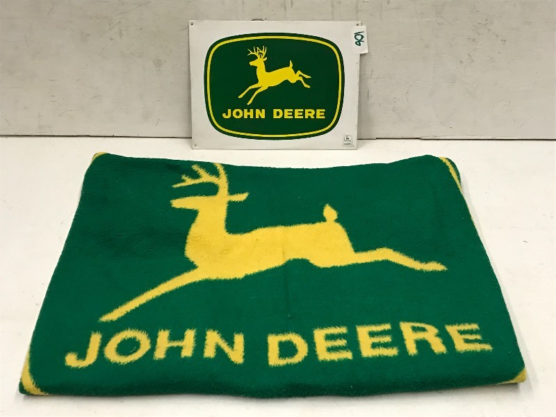 lot 106 image: John Deere Tin Sign & Throw Blanket