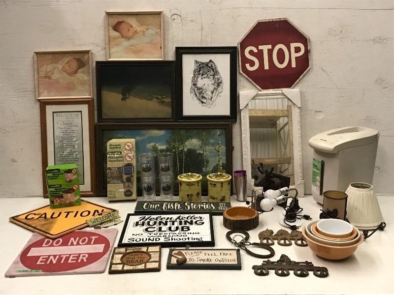 lot 118 image: Paper Shredder, Picture Frames, Drink Glasses, Lamp, Etc