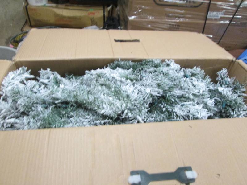 lot 4 image: 6 ft Pre-Lit Flocked Tree open box,...