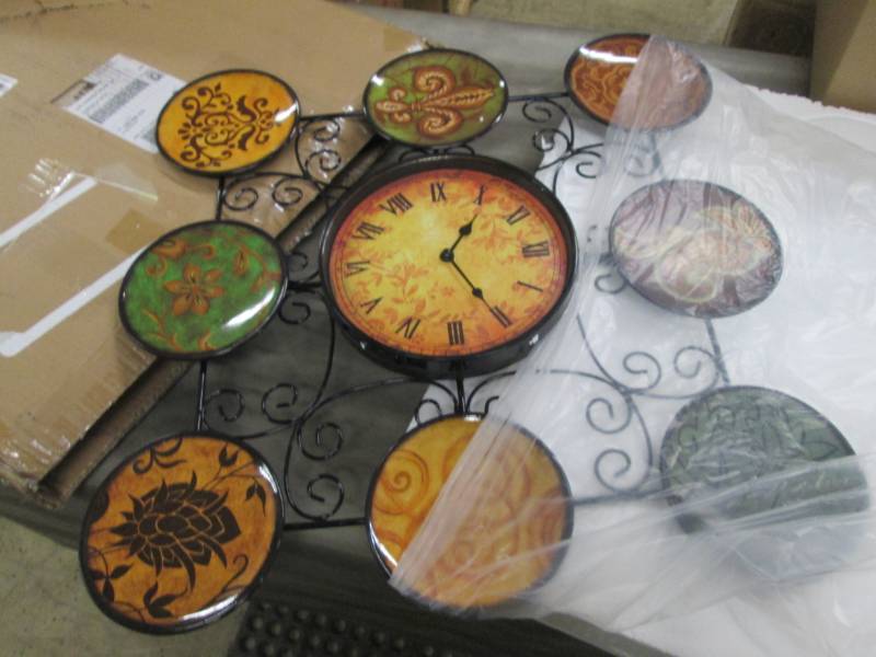 lot 67 image: Metal Plate Wall Clock open box, gl...