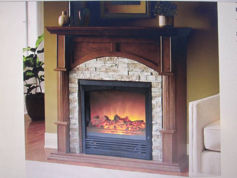 lot 95 image: Faux Brick Fireplace mantlecabinet...