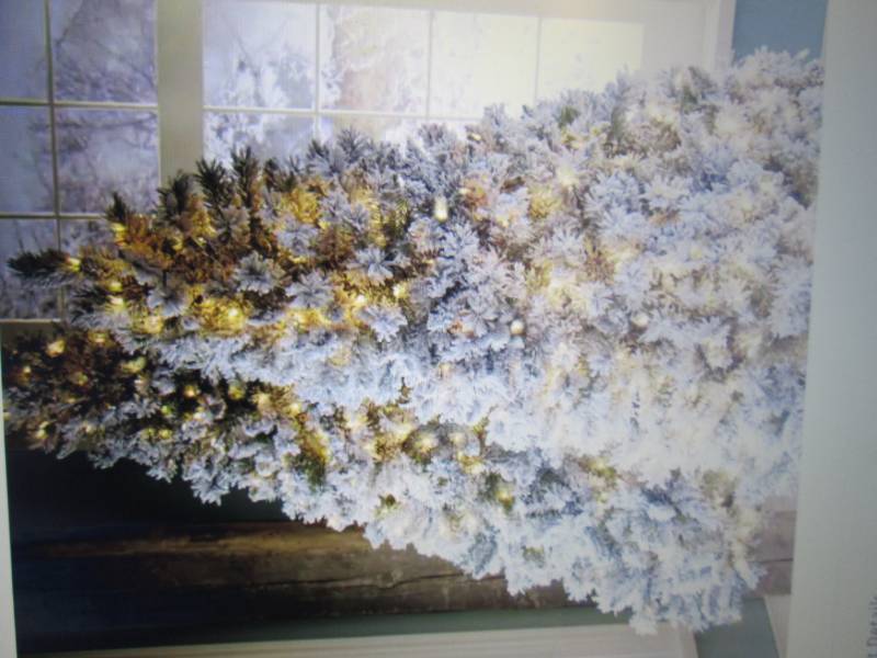 lot 106 image: 6 ft Pre-Lit Flocked Tree open box,...